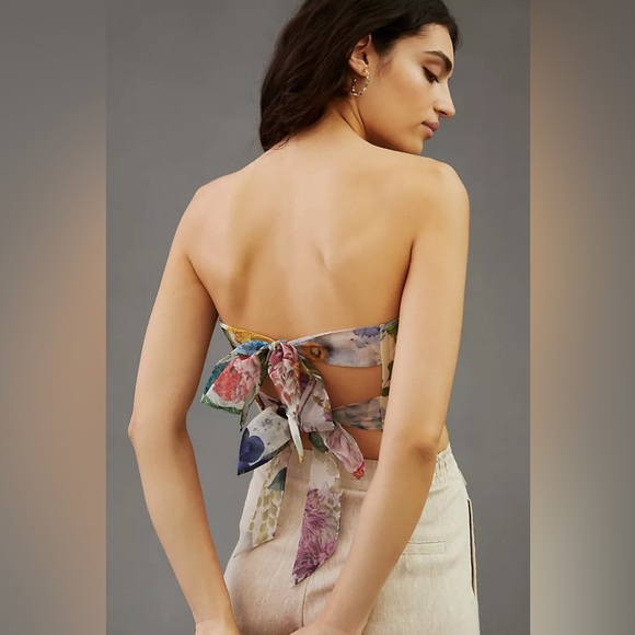 New Geisha Designs x Anthropologie Asymmetric Organza Floral Corset Top sz 2 - Picture 2 of 8